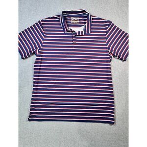 Drake Clothing Company Mens XL Polo Shirt Navy Blue Red White Striped Stretch